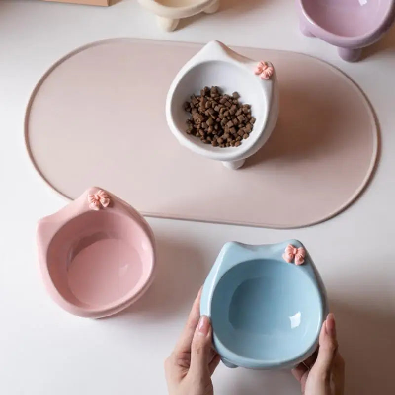 15° Tilted Ceramic Cat Bowl | Elevated Whisker-Friendly Pet Bowl Ceramic Cat Bowl Nixie