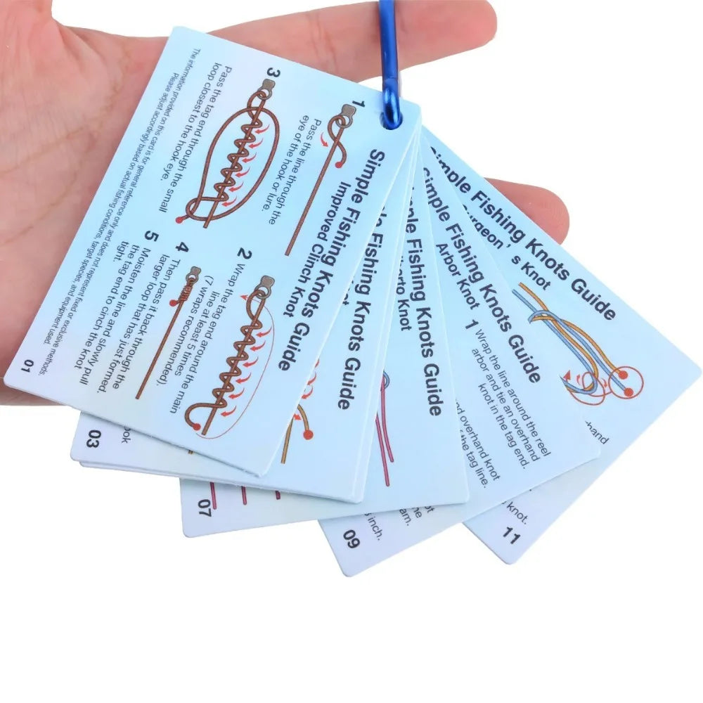 Waterproof Fishing Knot Guide Card Set with Carabiner Clip