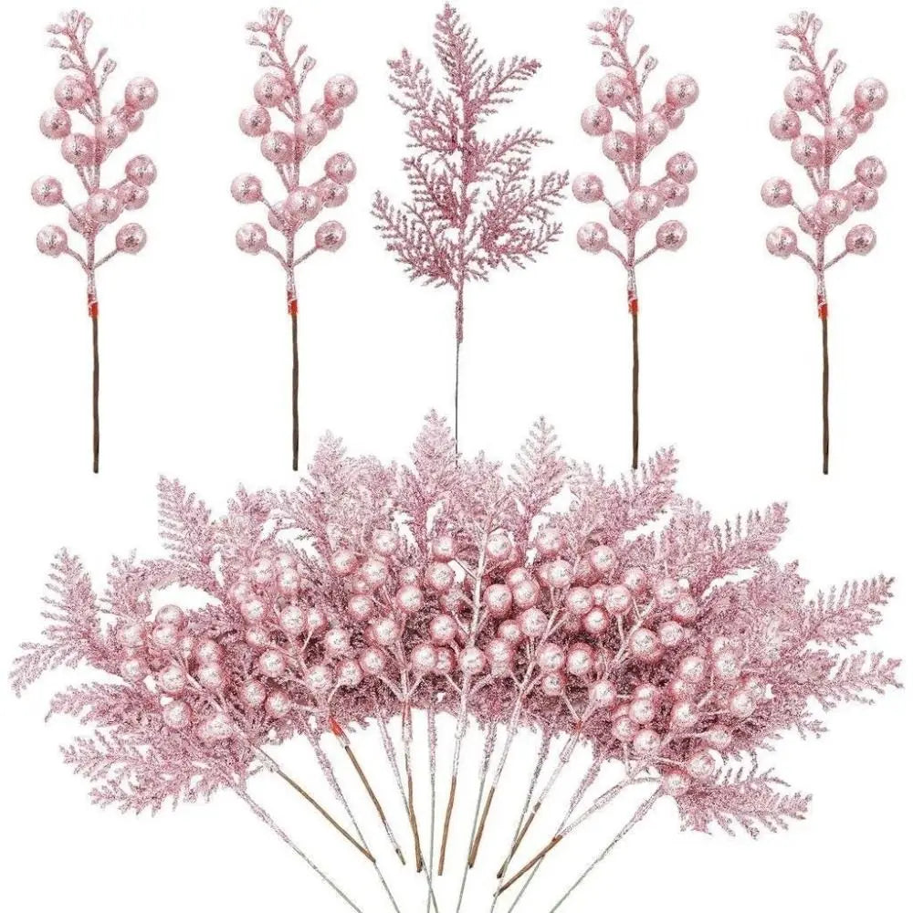 10Pcs Glitter Christmas Tree Ornaments Artificial Flowers & Berry Christmas Tree Ornaments Nixie