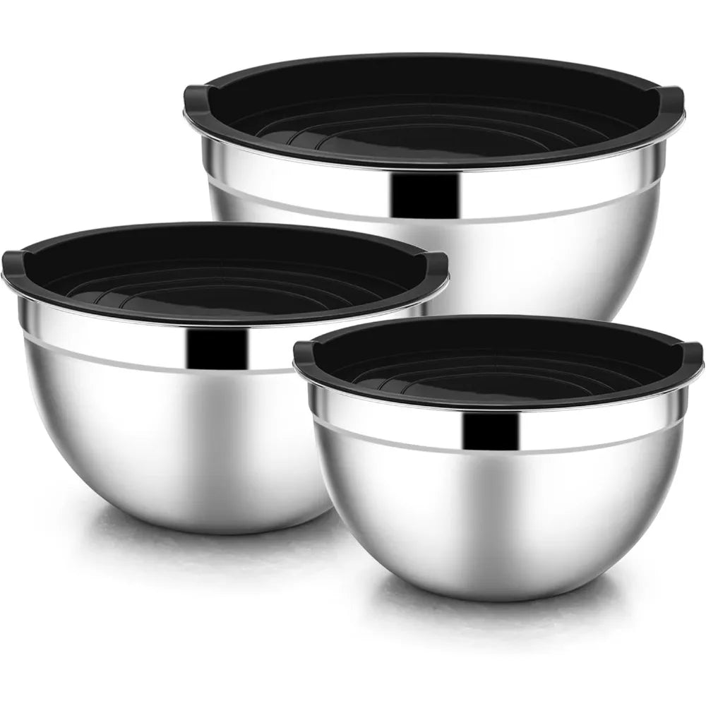 Stainless Steel Mixing Bowls with Airtight Lids & Silicone Base Mixing Bowl Set Nixie
