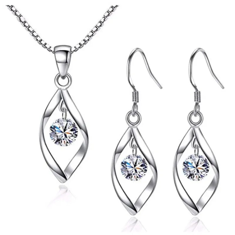 3-Piece Silver Crystal Necklace & Earrings Set | Nixie Fashion Jewelry Set Nixie