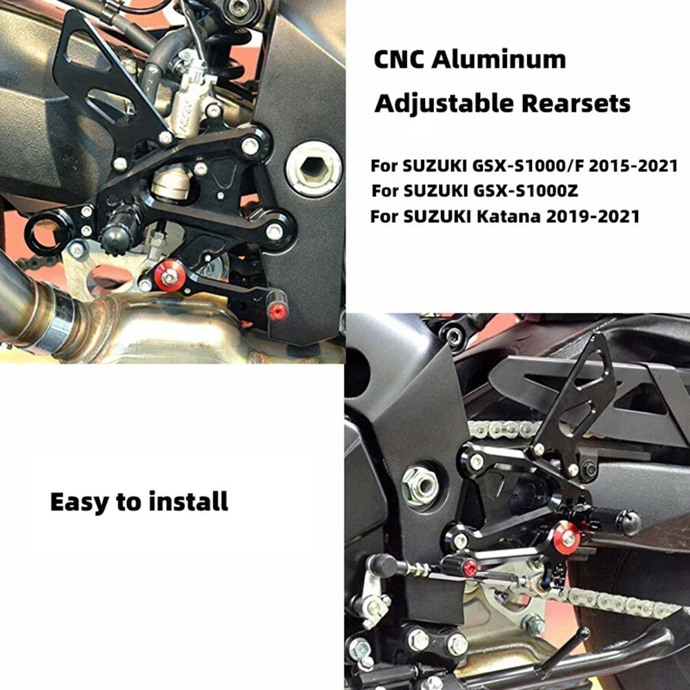 CNC Adjustable Rearset Footrests for Suzuki GSX-S1000 & Katana Motorcycle Rearset Footrests Nixie