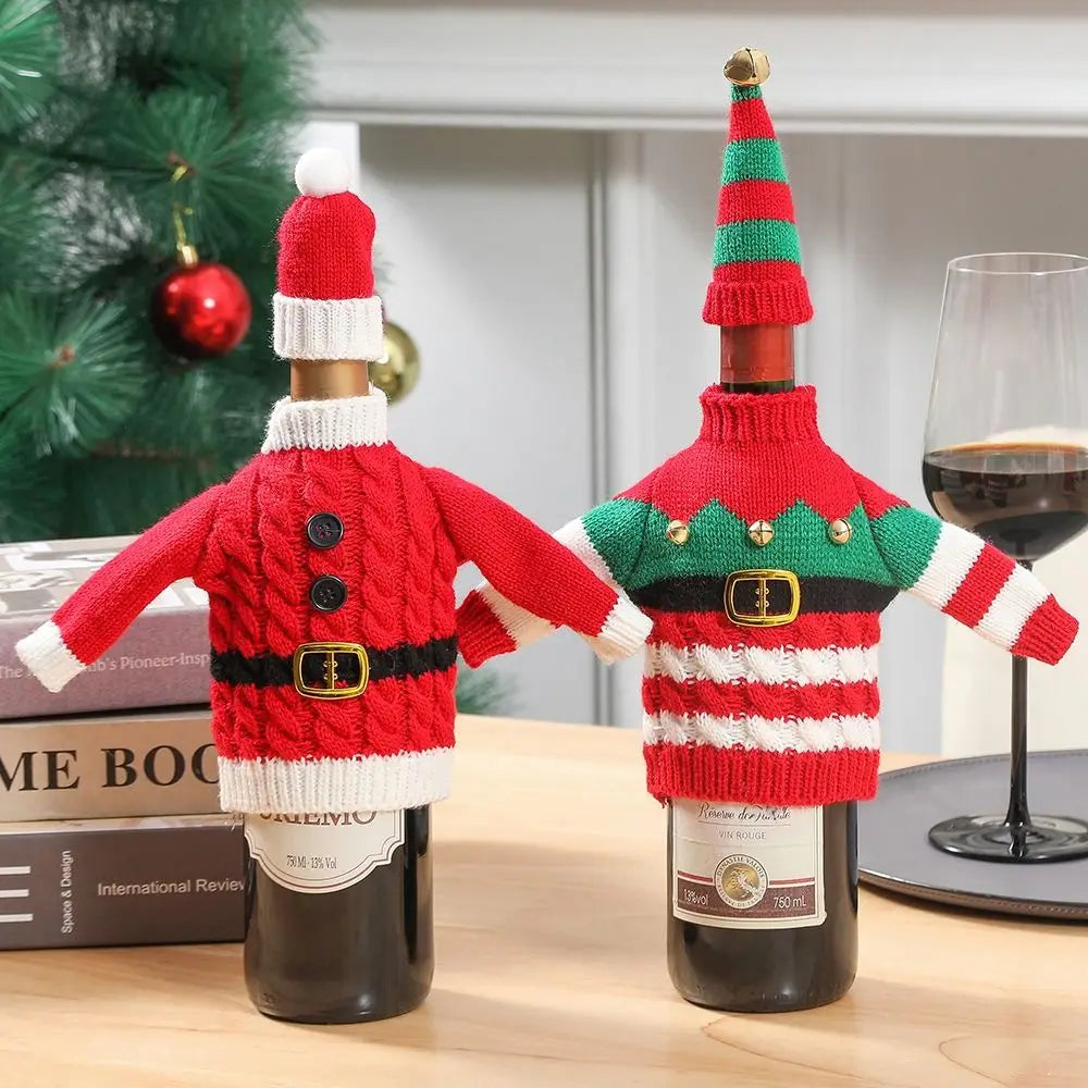 Christmas Knitted Wine Bottle Cover | Festive Sleeve Gift Bag Holiday Bottle Cover Nixie