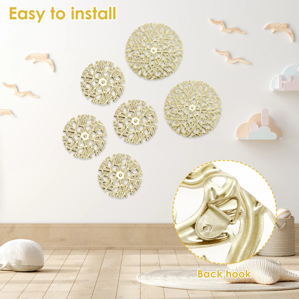 6-Piece Gold Metal Hollow Branch Wall Sculptures Set