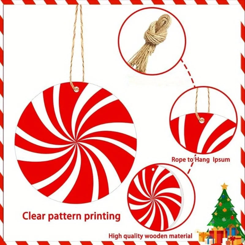 19Pcs Wooden Candy Cane Christmas Ornaments | Red White Tree Decor Christmas Ornaments Nixie