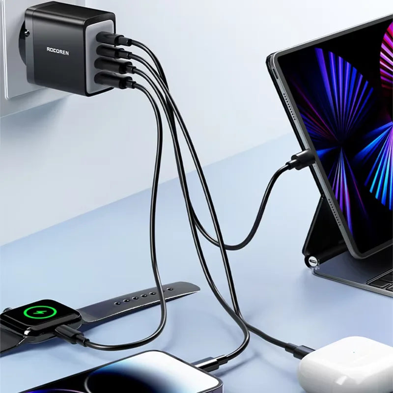 Rocoren GaN 45W 4-Port Fast Charger USB-C USB-A iPhone Samsung Multi-Port Wall Charger Nixie