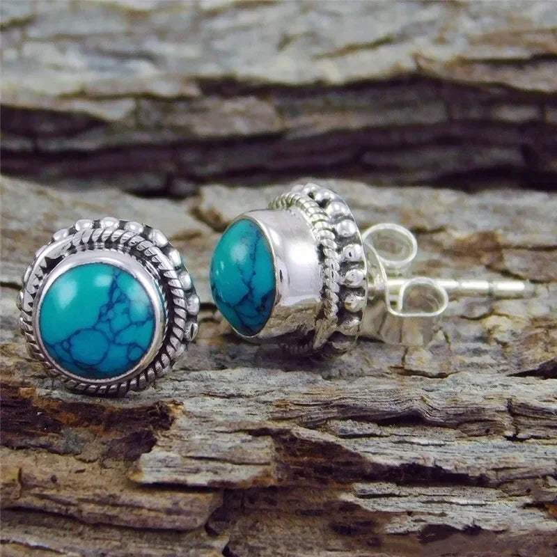 Vintage Silver Turquoise Zircon Dangle Drop Earrings Women Dangle Drop Earrings Nixie