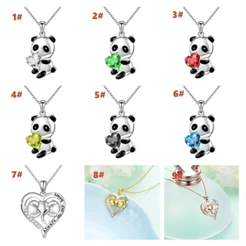 Panda Bear Zircon Heart Pendant Necklace Set – Women & Girls