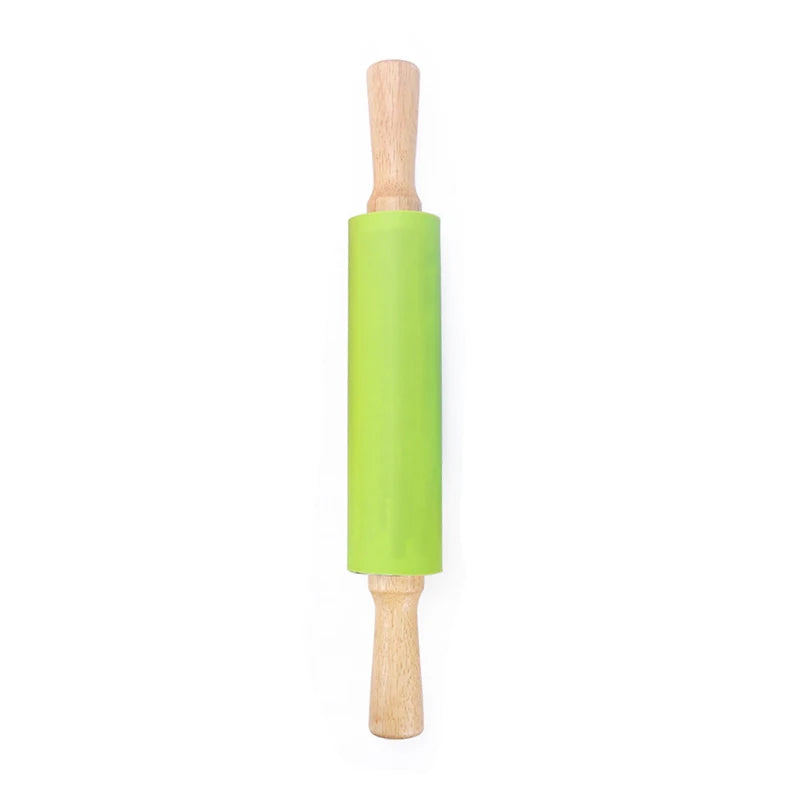 Silicone Rolling Pin Wooden Handle – Non-Stick Baking Tool Silicone Rolling Pin Nixie green
