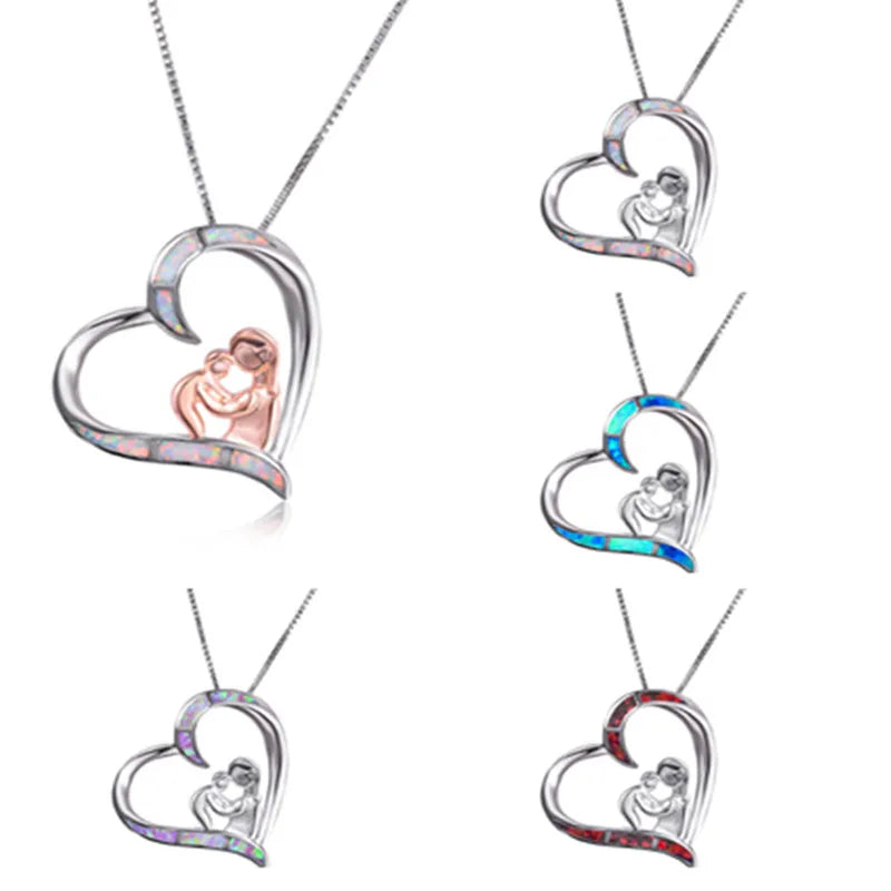 Gold Rose Heart Simulated Opal Necklace | Mom Gift Jewelry Pendant Necklace Nixie