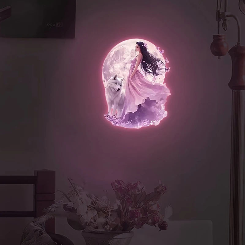 Glow-in-the-Dark Wolf Fairy Toilet Wall Decal Sticker | PVC Luminous Wall Decal Nixie