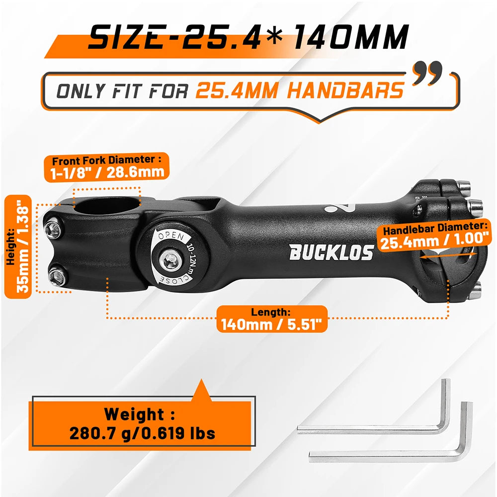 BUCKLOS Adjustable MTB BMX Bike Stem CNC Aluminum Alloy Adjustable Bike Stem Nixie 25.4-140
