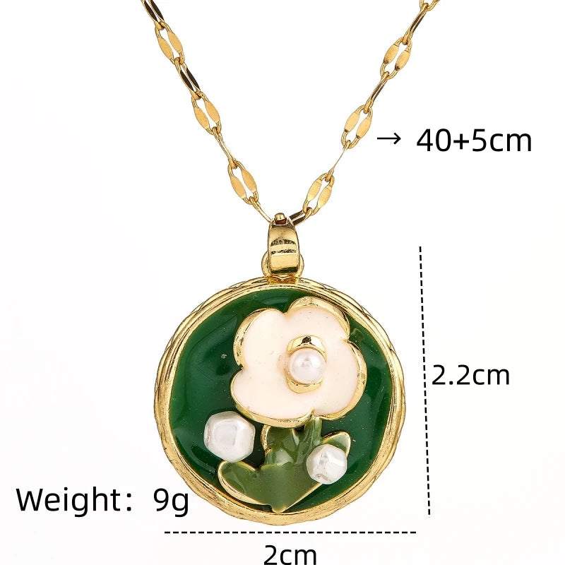 French Monet Garden Green Flower Necklace | Pearl & Gold Floral Pendant Necklace Nixie