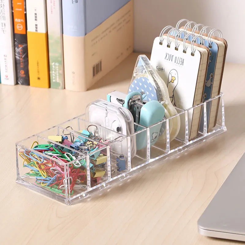 Dustproof Cable Organizer Box – 8-Compartment Clear Desktop Storage