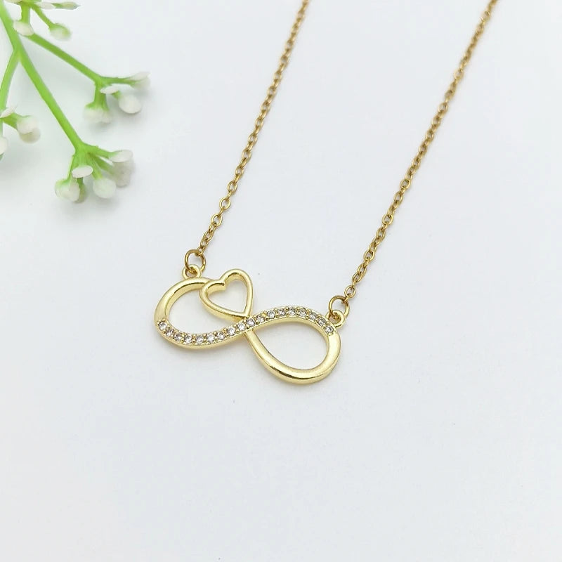 Infinity Zircon Pendant Necklace – Gold Stainless Steel Choker Pendant Necklace Nixie XL2606-017