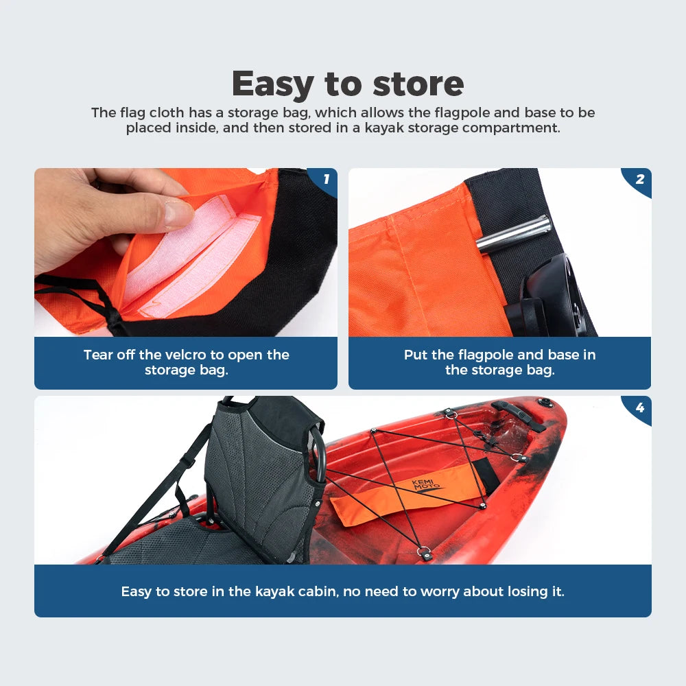 4ft Kayak Safety Flag with Pole & Track/Screw Mount | KEMITOUR Kayak Safety Flag Nixie