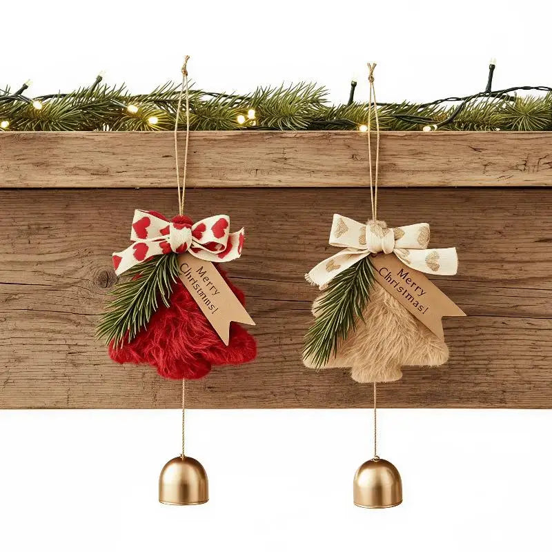 Fluffy Plush Christmas Tree Hanging Ornaments with Brass Bell Christmas Tree Ornament Nixie
