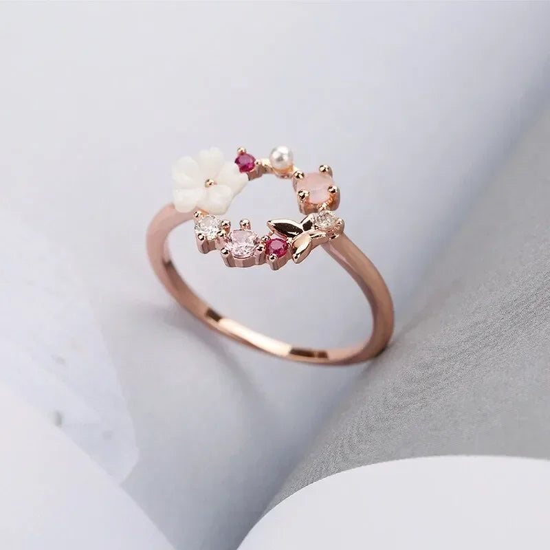 Butterfly Flower Rose Gold Zircon Ring – Sizes 6–10 Fashion Ring Nixie