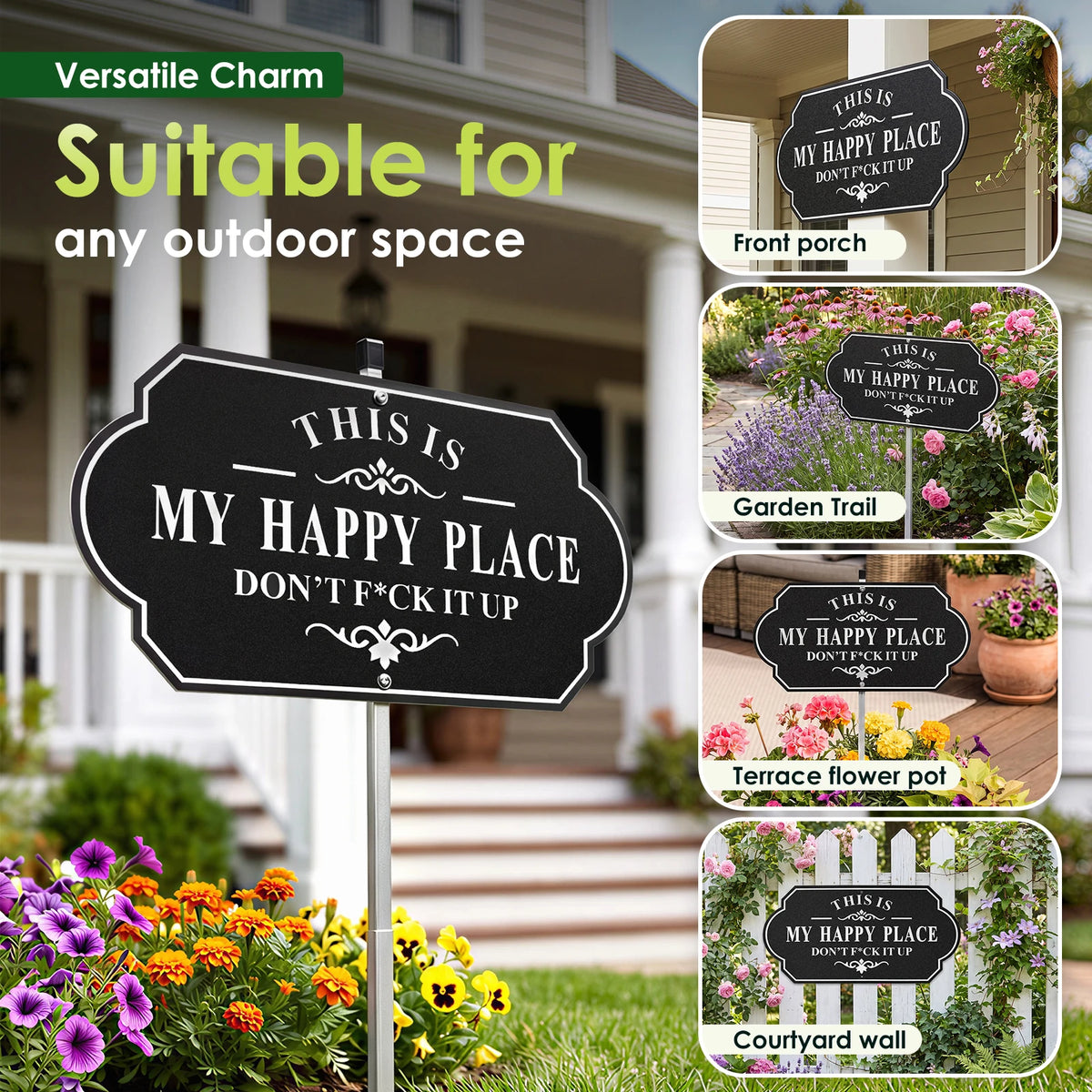 Funny Happy Place Aluminum Metal Sign – Outdoor Door & Garden Novelty Metal Sign Nixie