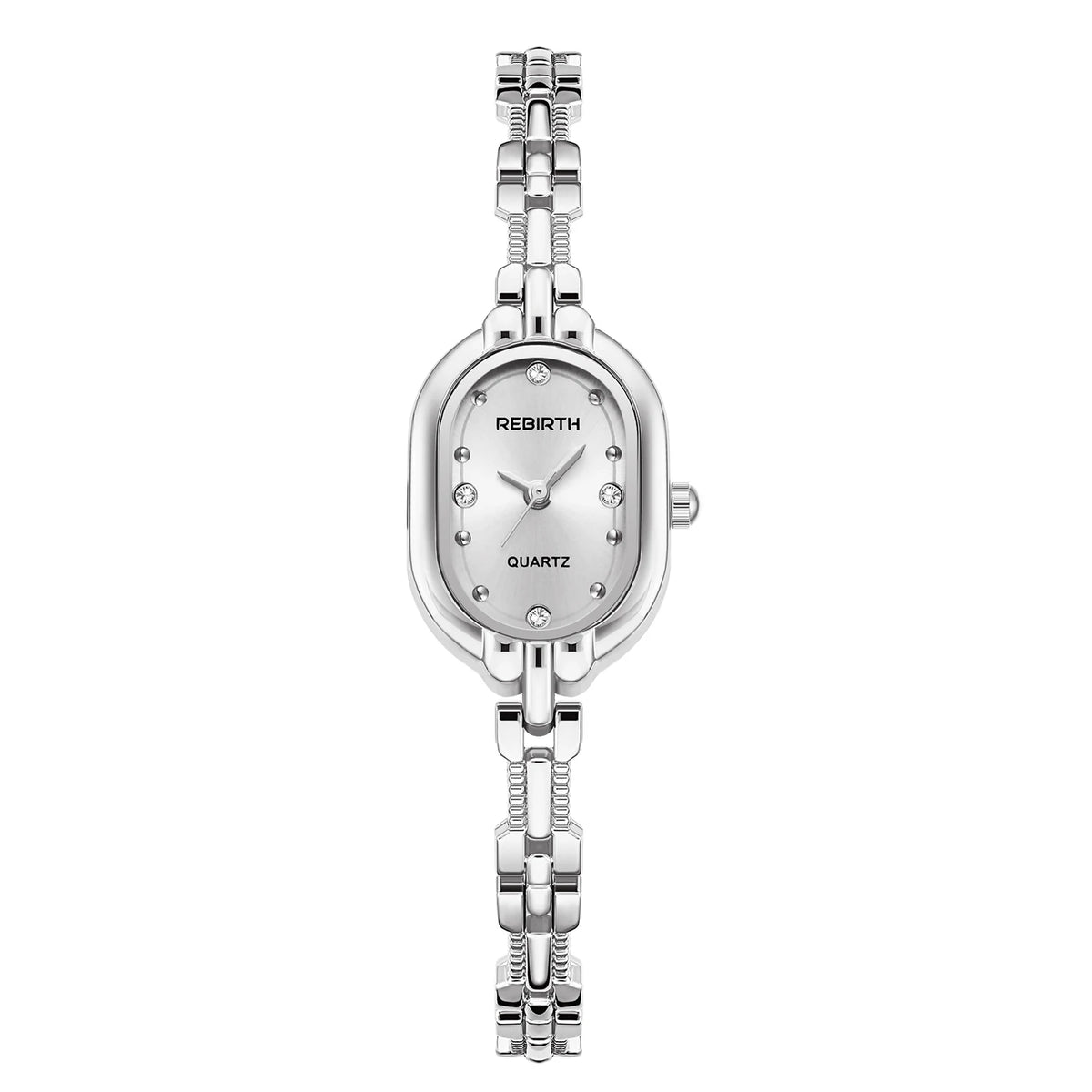 REBIRTH Ladies Elegant Luxury Quartz Bracelet Watch Ladies Bracelet Watch Nixie Silver