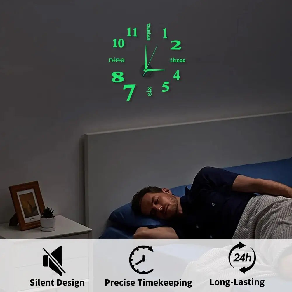 DIY Frameless Acrylic Wall Clock Modern Night Light Home Decor