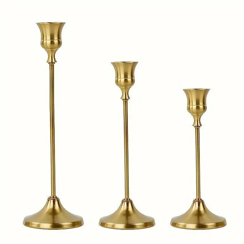 Vintage Aluminum Candle Holders Set of 3 – Matte Gold Décor
