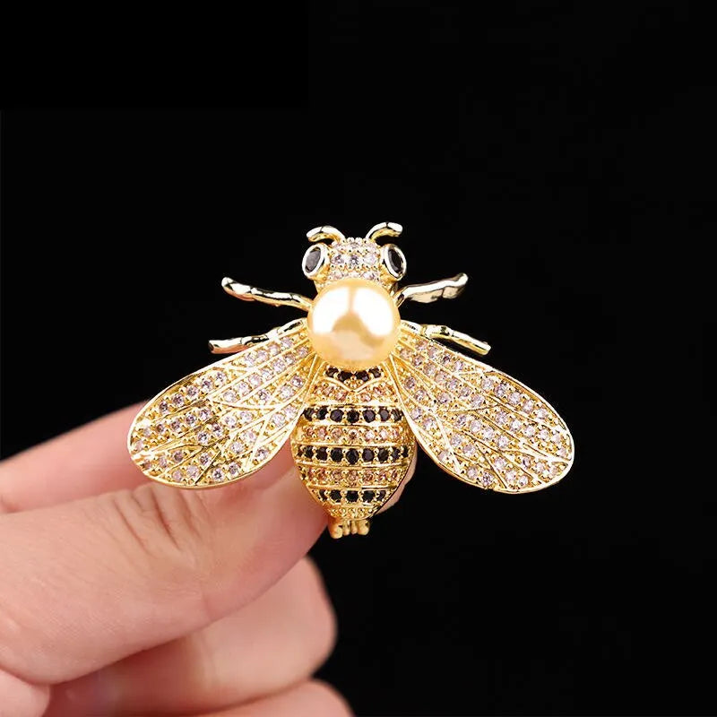 2PCS Bee Brooches Gold & Silver Imitation Pearl Corsage Pins Fashion Brooch Set Nixie