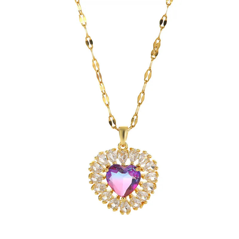 Ocean Heart Zircon Pendant Necklace – Gold Clavicle Chain Pendant Necklace Nixie
