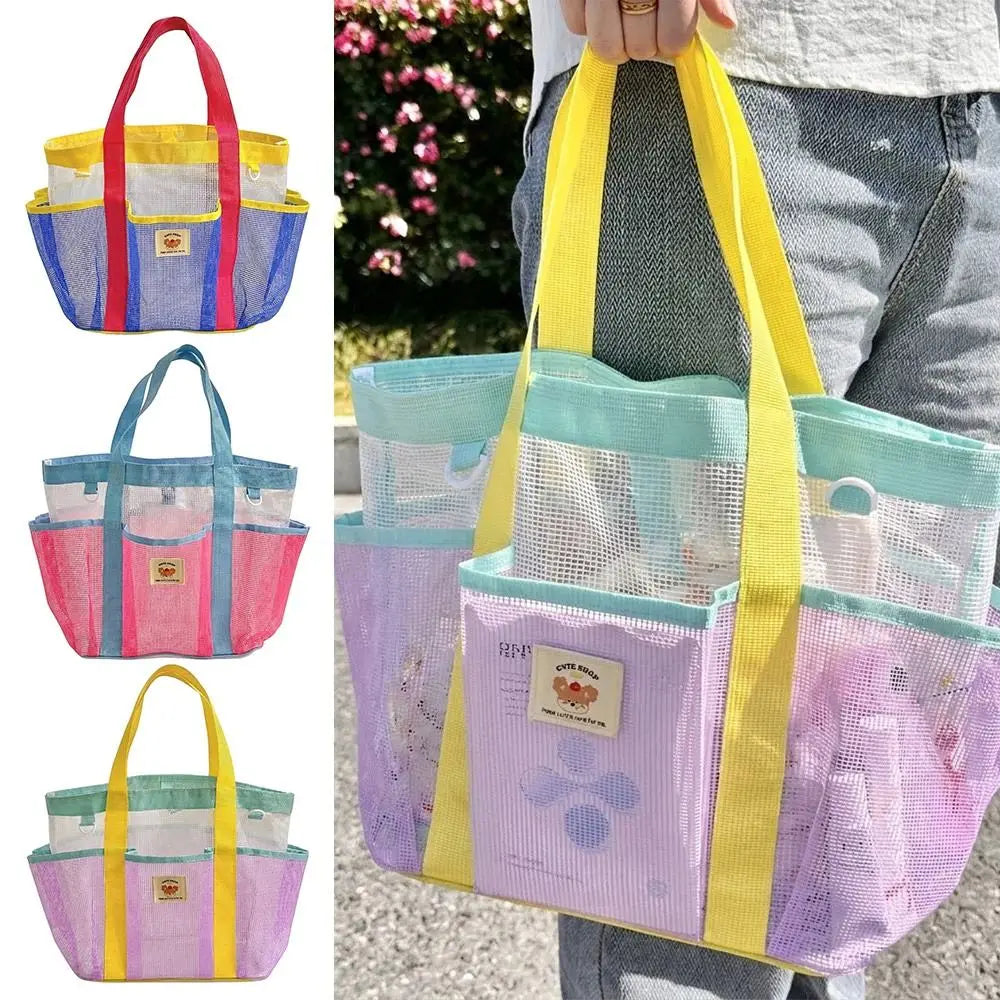 Large Mesh Beach Tote Bag – Multi-Pocket Shoulder Bag