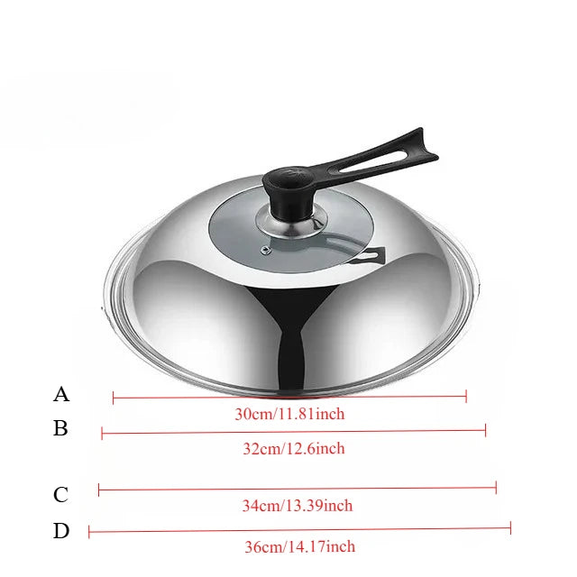 Stainless Steel Wok Lid 30–36cm | Visible Glass Pot Cover Wok Pan Lid Nixie