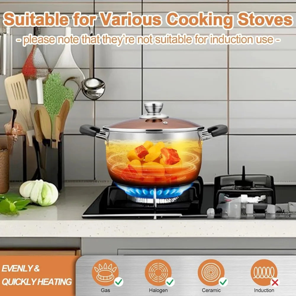 10-Inch Stainless Steel Stock Pot with Lid & Heatproof Handles Stock Soup Pot Nixie