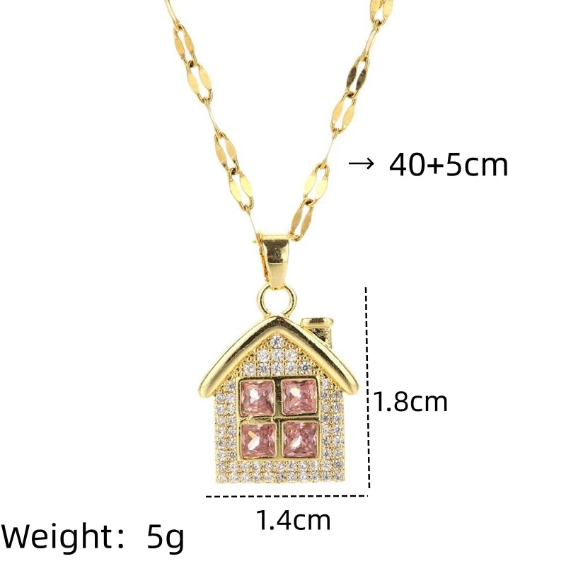 Women's Gold Copper Pendant Necklace | Zircon & Steel Chain Pendant Necklace Nixie