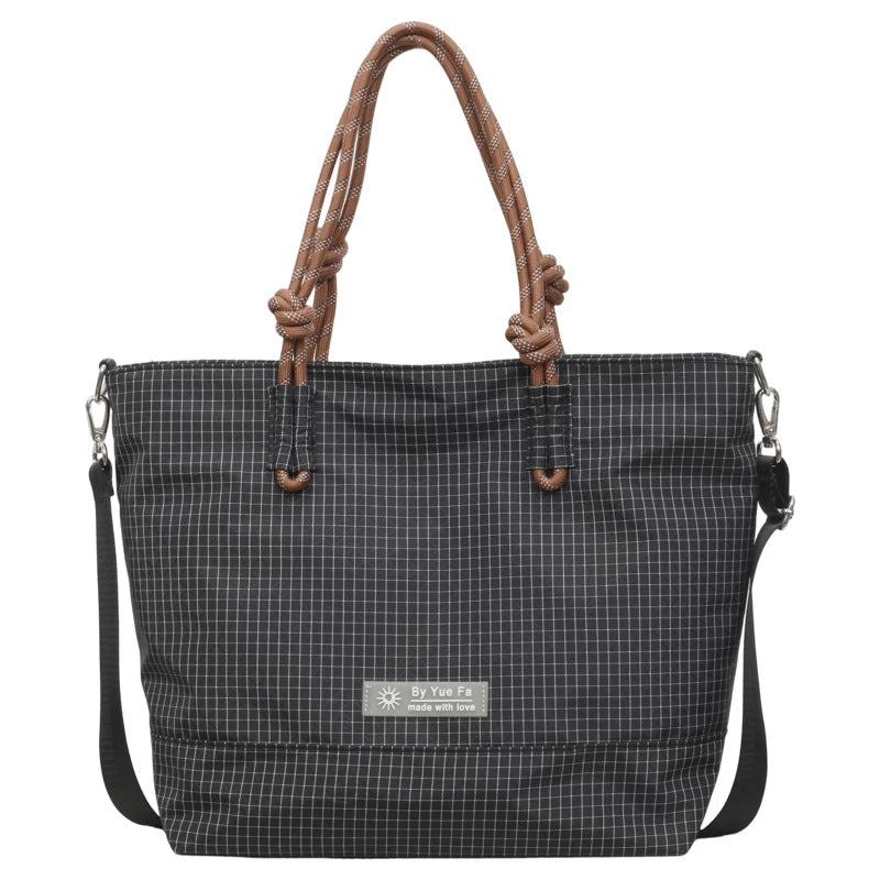 Japanese Plaid Nylon Tote Bag – Large Capacity Work & School Nylon Tote Bag Nixie