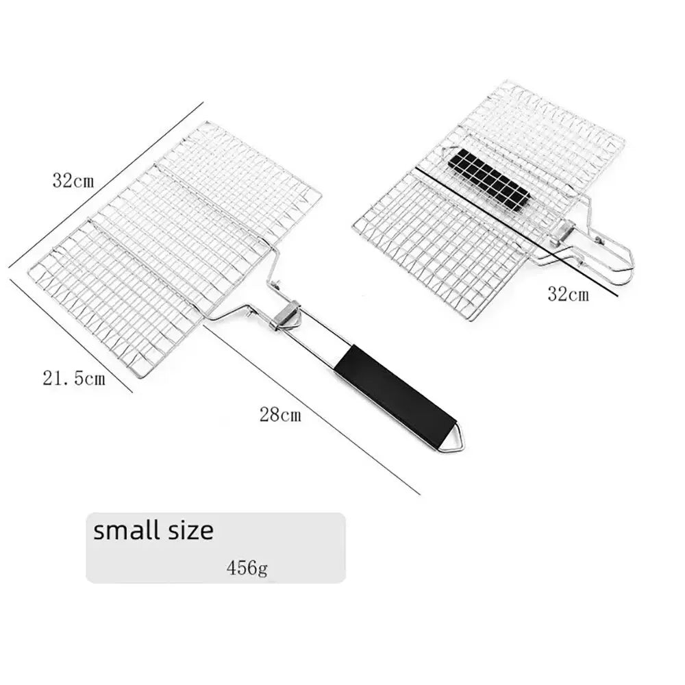 Folding Stainless Steel Fish Grill Basket with Removable Handle BBQ Grilling Basket Nixie