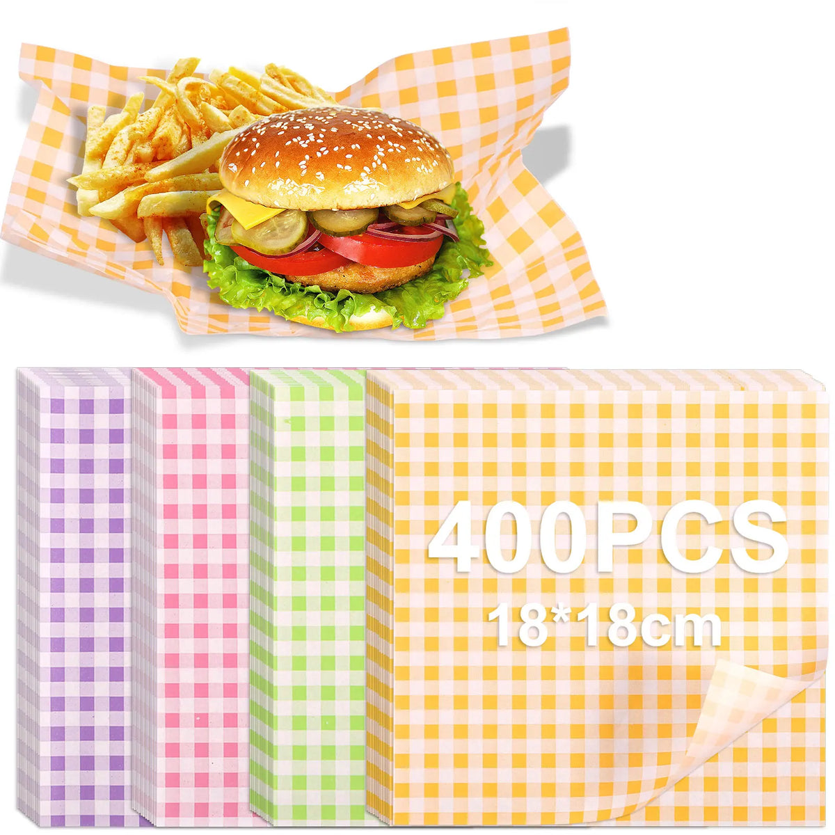 400Pcs Greaseproof Wax Paper Sheets – 4 Colors Food Liners Food Wrapping Paper Nixie