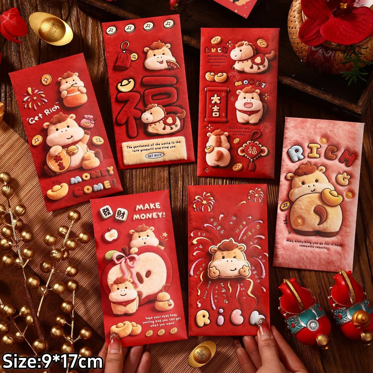 6Pcs 2026 Year of the Horse Red Envelopes – Lucky Money Pouches