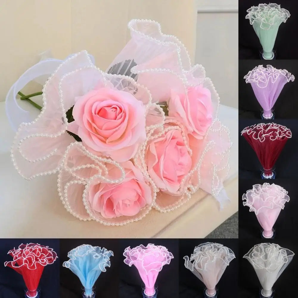 Pearl Wave Mesh Flower Bouquet Wrapping Yarn 28cm x 4 Yards Bouquet Wrapping Mesh Nixie