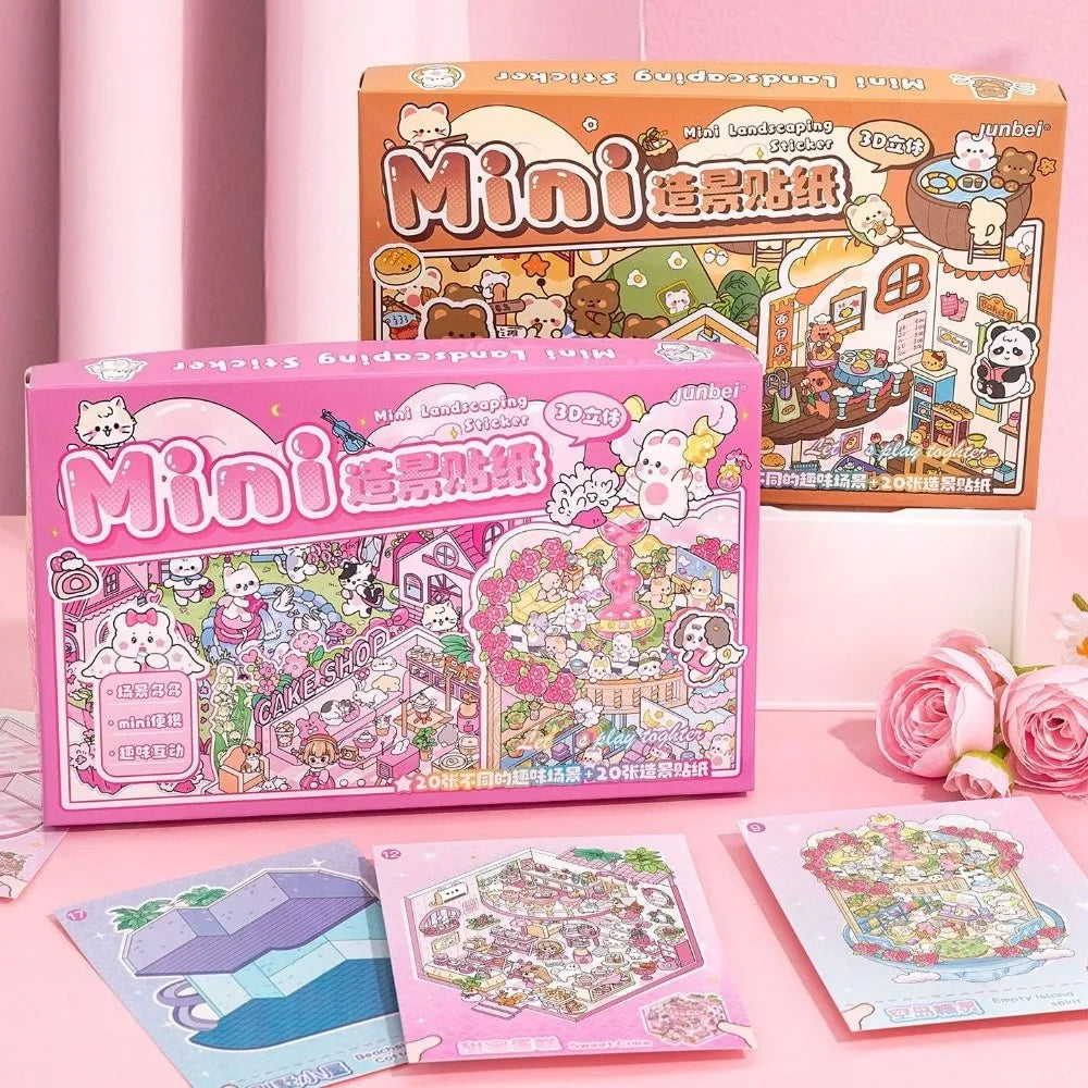 3D Cartoon Landscape Sticker Book – Miniature Cabin Scene for Kids Kids Sticker Book Nixie