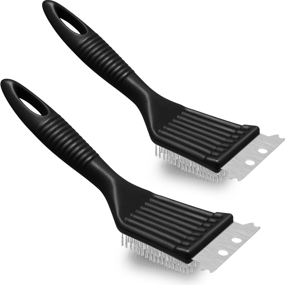 BBQ Grill Brush & Scraper – Stainless Steel Wire Cleaner BBQ Grill Brush Nixie 2Pcs Black