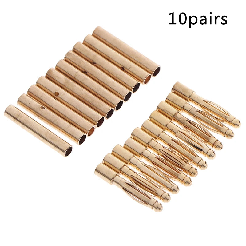 20pcs 2mm Gold Bullet Connectors Banana Plugs RC Car Battery RC Bullet Connectors Nixie