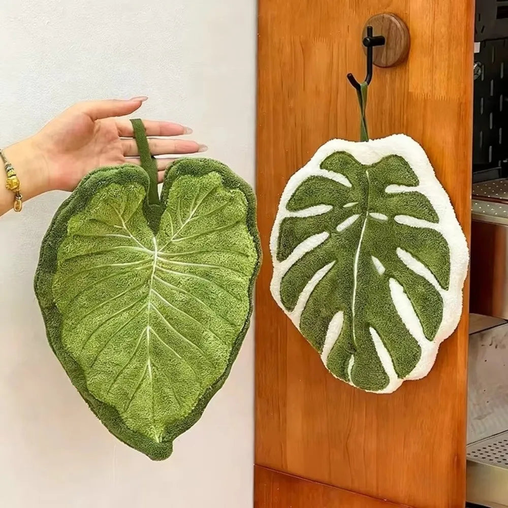 Cartoon Leaf Coral Velvet Hand Towel – Kitchen & Bathroom Hand Towel Nixie
