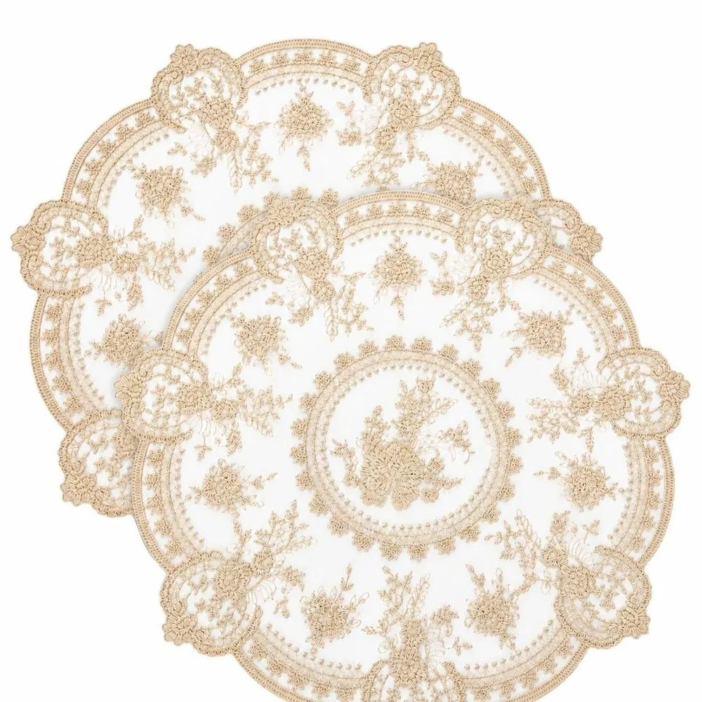 Embroidered Lace Round Placemats – Vintage Floral Table Mats Lace Table Mats Nixie Coffee 2 PCS