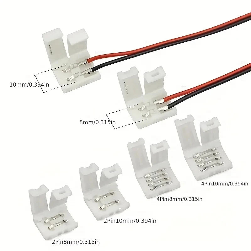10Pcs Solderless LED Strip Connectors 8mm 10mm 2/3/4 Pin RGB LED Strip Connector Nixie