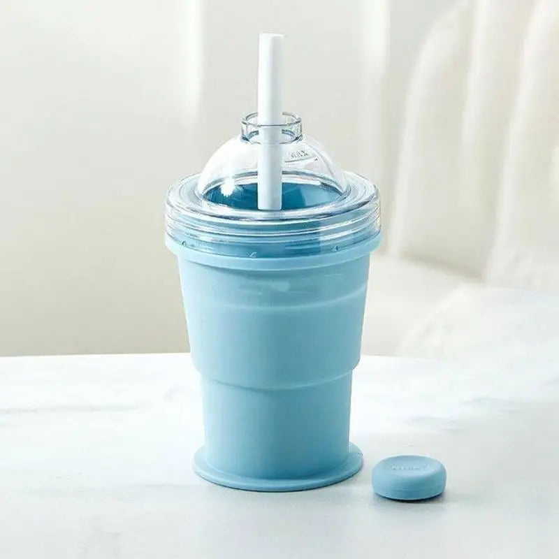 Foldable Ice Ball Cup with Straw | Food-Grade Silicone Mold Silicone Ice Ball Maker Nixie Blue one size