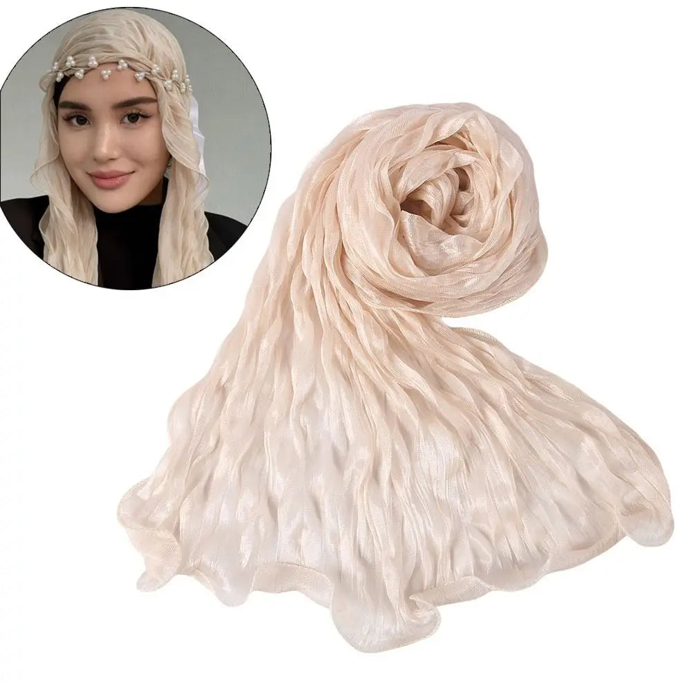 Solid Color Chiffon Scarf Ruffled Shawl & Head Wrap