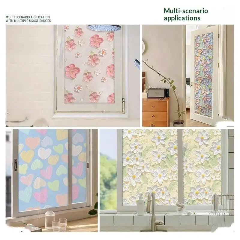 3D Floral Window Privacy Film Static Cling UV Blocking 60×100cm Window Privacy Film Nixie