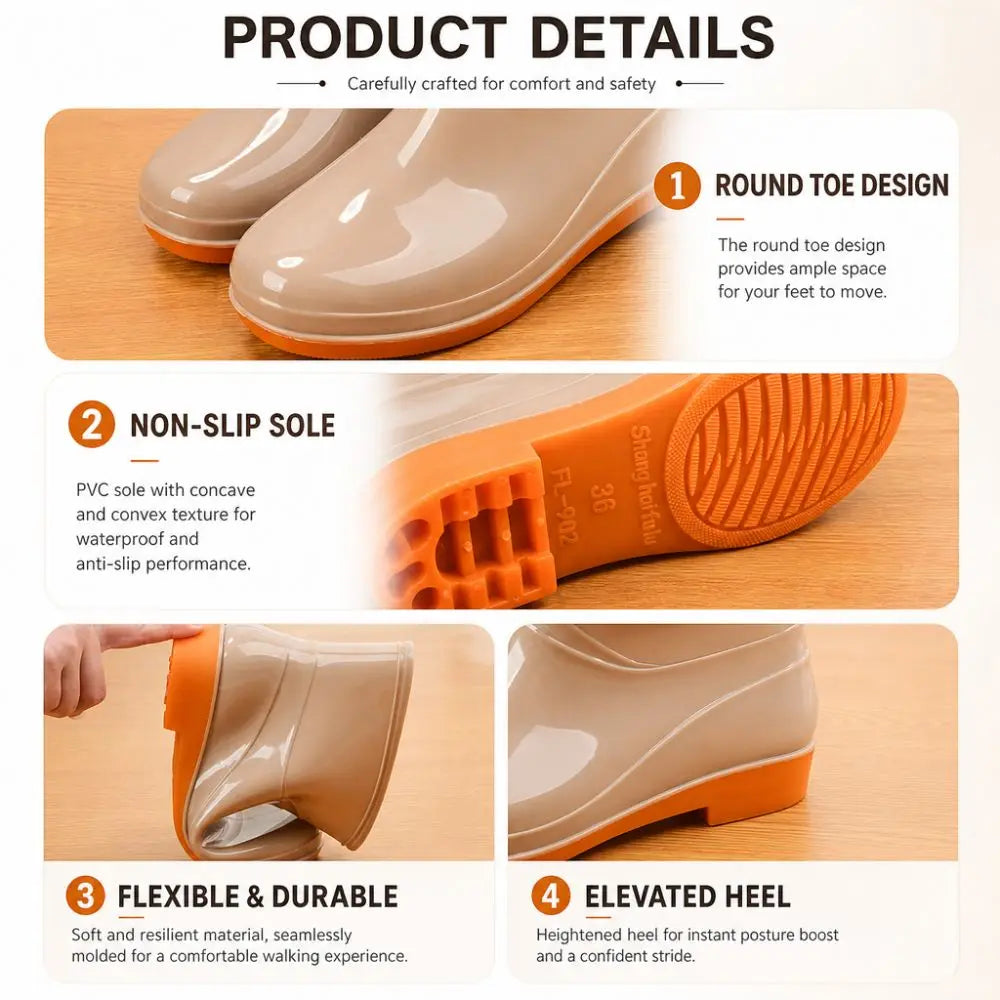 Women's Non-Slip Waterproof Short Rain Boots | Low-Top PVC Women's Rain Boots Nixie