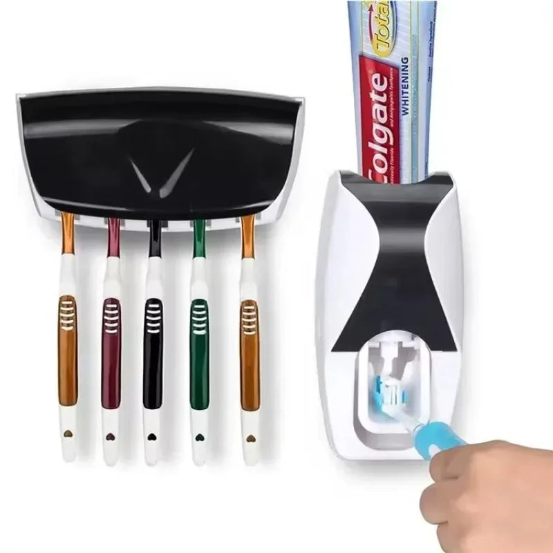 Wall Mounted Toothbrush Holder & Toothpaste Dispenser Set Bathroom Organizer Set Nixie