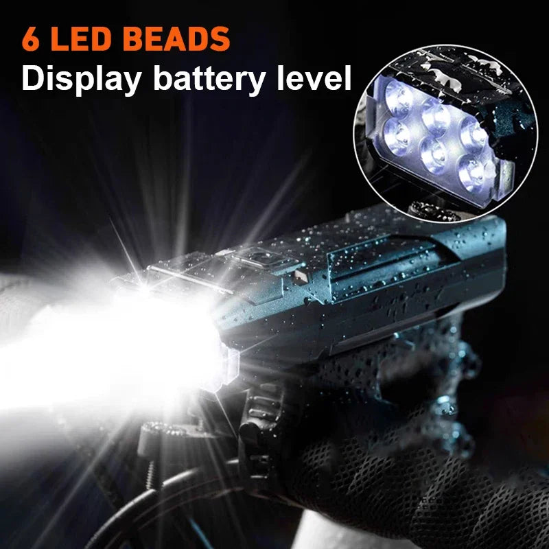 BUCKLOS 6/8 LED Bike Front Light USB-C Rechargeable IPX5 Bicycle Headlight Nixie 6LED- 1500mAh