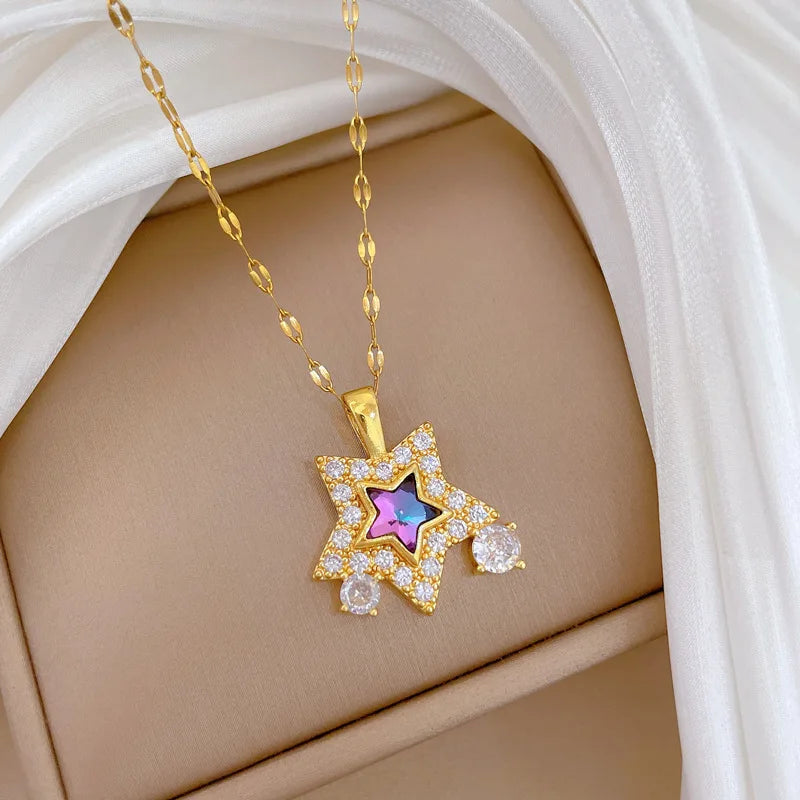 Luxury Star Pendant Necklace – Gold Stainless Steel Choker Women Pendant Necklace Nixie